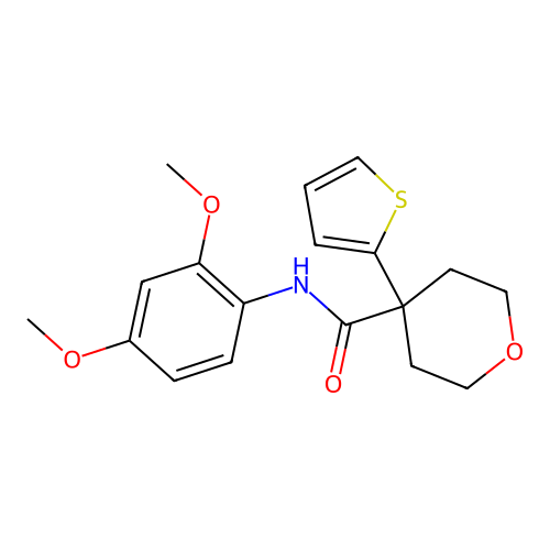 N-(2,4-dimethoxyphenyl)-4-thiophen-2-yloxane-4-carboxamide structure
