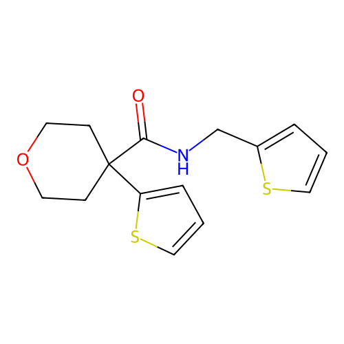 4-thiophen-2-yl-N-(thiophen-2-ylmethyl)oxane-4-carboxamide structure
