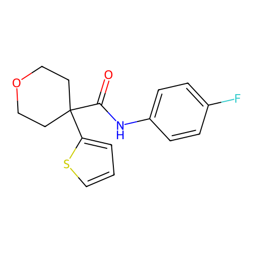 N-(4-fluorophenyl)-4-thiophen-2-yloxane-4-carboxamide structure