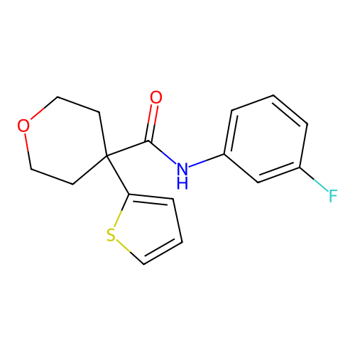 N-(3-fluorophenyl)-4-thiophen-2-yloxane-4-carboxamide structure