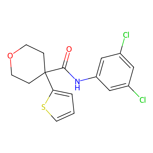 N-(3,5-dichlorophenyl)-4-thiophen-2-yloxane-4-carboxamide structure