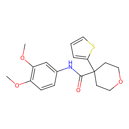 N-(3,4-dimethoxyphenyl)-4-thiophen-2-yloxane-4-carboxamide structure