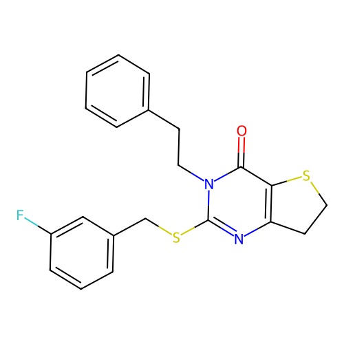 2-((3-fluorobenzyl)thio)-3-phenethyl-6,7-dihydrothieno[3,2-d]pyrimidin-4(3H)-one structure