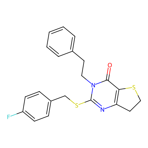 2-((4-fluorobenzyl)thio)-3-phenethyl-6,7-dihydrothieno[3,2-d]pyrimidin-4(3H)-one structure