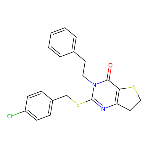 2-((4-chlorobenzyl)thio)-3-phenethyl-6,7-dihydrothieno[3,2-d]pyrimidin-4(3H)-one structure