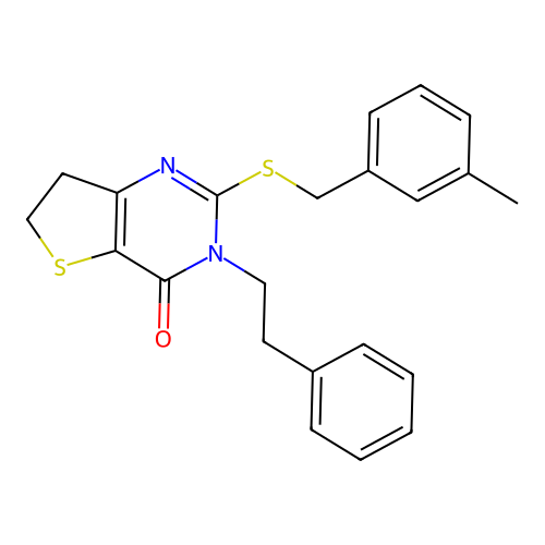 2-((3-methylbenzyl)thio)-3-phenethyl-6,7-dihydrothieno[3,2-d]pyrimidin-4(3H)-one structure