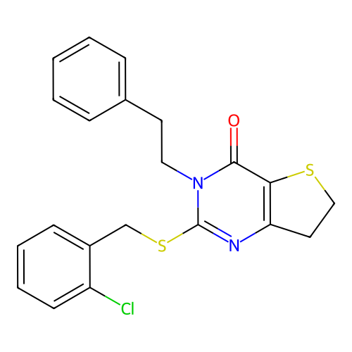 2-((2-chlorobenzyl)thio)-3-phenethyl-6,7-dihydrothieno[3,2-d]pyrimidin-4(3H)-one structure