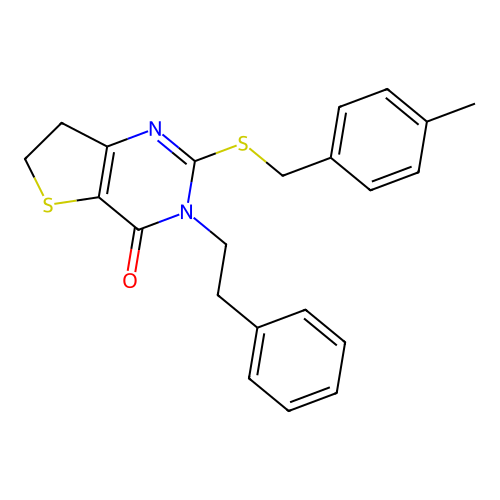 2-((4-methylbenzyl)thio)-3-phenethyl-6,7-dihydrothieno[3,2-d]pyrimidin-4(3H)-one structure