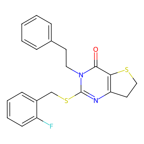 2-((2-fluorobenzyl)thio)-3-phenethyl-6,7-dihydrothieno[3,2-d]pyrimidin-4(3H)-one structure