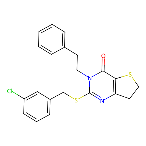 2-((3-chlorobenzyl)thio)-3-phenethyl-6,7-dihydrothieno[3,2-d]pyrimidin-4(3H)-one structure
