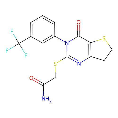 2-({4-oxo-3-[3-(trifluoromethyl)phenyl]-3H,4H,6H,7H-thieno[3,2-d]pyrimidin-2-yl}sulfanyl)acetamide structure