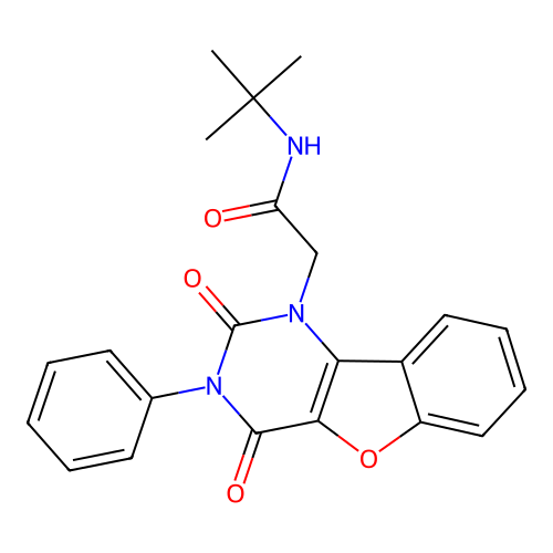 N-tert-butyl-2-(2,4-dioxo-3-phenyl-[1]benzofuro[3,2-d]pyrimidin-1-yl)acetamide structure