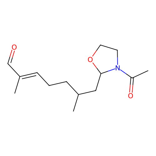 Oxazolidine, 3-acetyl-2-(2,6-dimethyl-7-oxo-5-heptenyl)- structure
