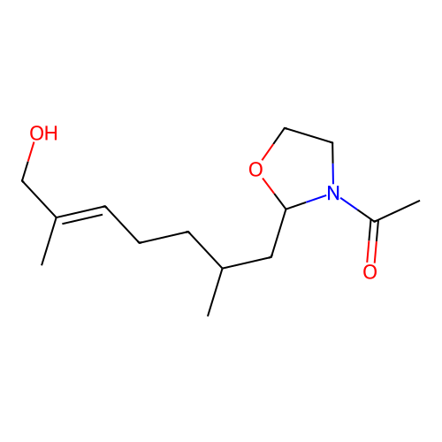 Oxazolidine, 3-acetyl-2-(7-hydroxy-2,6-dimethyl-5-heptenyl)- structure