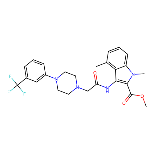 methyl 1,4-dimethyl-3-(2-(4-(3-(trifluoromethyl)phenyl)piperazin-1-yl)acetamido)-1H-indole-2-carboxylate structure