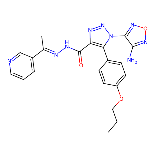 (E)-1-(4-amino-1,2,5-oxadiazol-3-yl)-5-(4-propoxyphenyl)-N'-(1-(pyridin-3-yl)ethylidene)-1H-1,2,3-triazole-4-carbohydrazide structure