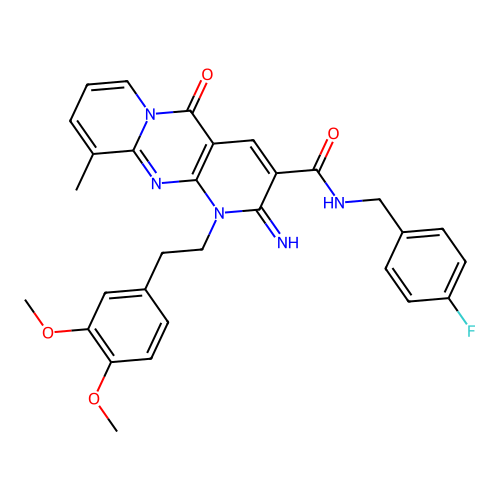1-[2-(3,4-dimethoxyphenyl)ethyl]-N-(4-fluorobenzyl)-2-imino-10-methyl-5-oxo-1,5-dihydro-2H-dipyrido[1,2-a:2',3'-d]pyrimidine-3-carboxamide structure