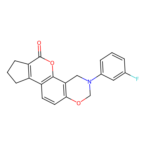 3-(3-fluorophenyl)-3,4,8,9-tetrahydro-2H-cyclopenta[3,4]chromeno[8,7-e][1,3]oxazin-6(7H)-one structure