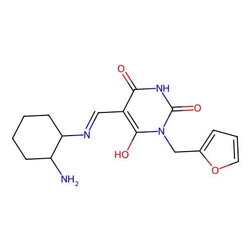 (E)-5-(((2-aminocyclohexyl)amino)methylene)-1-(furan-2-ylmethyl)pyrimidine-2,4,6(1H,3H,5H)-trione structure