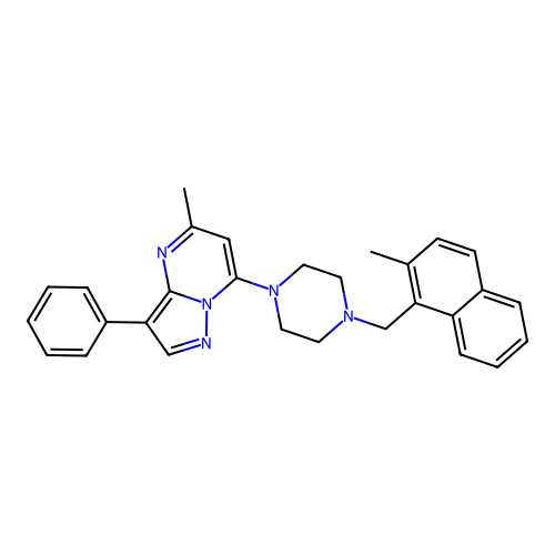 5-methyl-7-{4-[(2-methylnaphthalen-1-yl)methyl]piperazin-1-yl}-3-phenylpyrazolo[1,5-a]pyrimidine structure