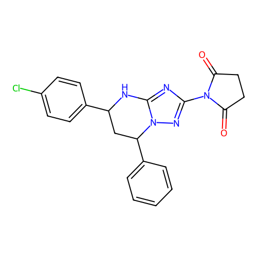 1-(5-(4-chlorophenyl)-7-phenyl-4,5,6,7-tetrahydro-[1,2,4]triazolo[1,5-a]pyrimidin-2-yl)pyrrolidine-2,5-dione structure
