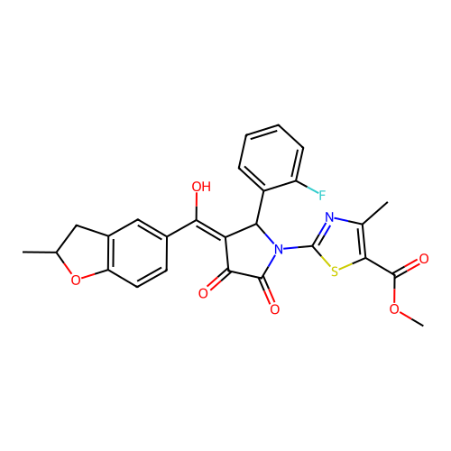methyl 2-(2-(2-fluorophenyl)-4-hydroxy-3-(2-methyl-2,3-dihydrobenzofuran-5-carbonyl)-5-oxo-2,5-dihydro-1H-pyrrol-1-yl)-4-methylthiazole-5-carboxylate structure