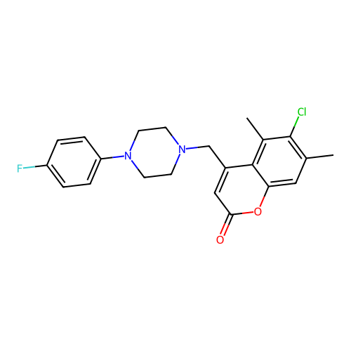 6-chloro-4-((4-(4-fluorophenyl)piperazin-1-yl)methyl)-5,7-dimethyl-2H-chromen-2-one structure