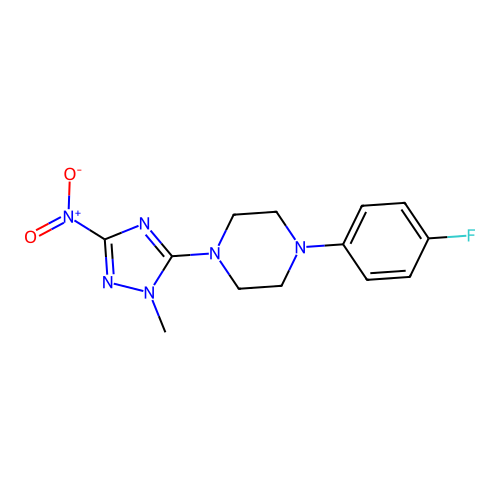 1-(4-fluorophenyl)-4-(1-methyl-3-nitro-1H-1,2,4-triazol-5-yl)piperazine structure
