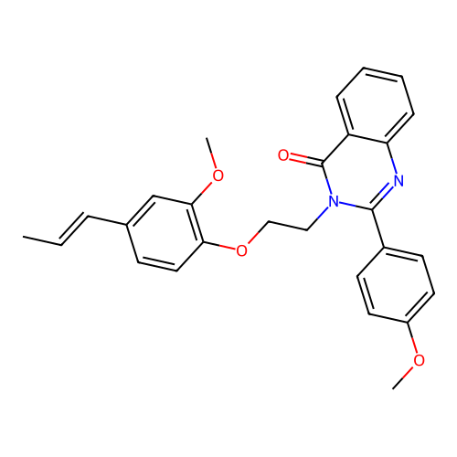 2-(4-methoxyphenyl)-3-[2-(2-methoxy-4-prop-1-enyl-phenoxy)ethyl]quinazolin-4-one structure