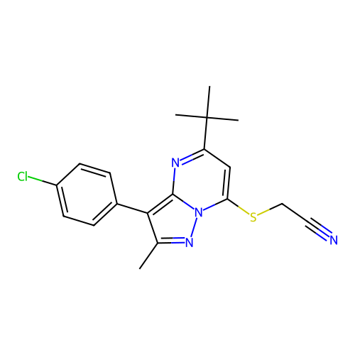 {[5-tert-butyl-3-(4-chlorophenyl)-2-methylpyrazolo[1,5-a]pyrimidin-7-yl]sulfanyl}acetonitrile structure