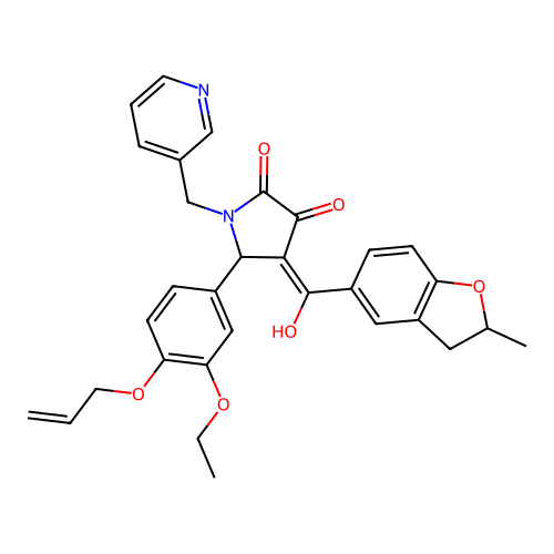 (4E)-5-(3-ethoxy-4-prop-2-enoxyphenyl)-4-[hydroxy-(2-methyl-2,3-dihydro-1-benzofuran-5-yl)methylidene]-1-(pyridin-3-ylmethyl)pyrrolidine-2,3-dione structure