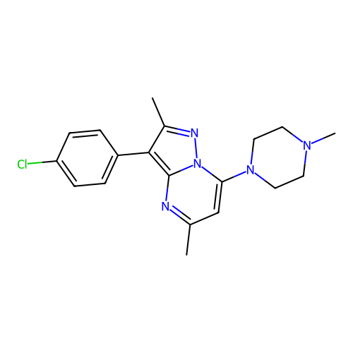 3-(4-chlorophenyl)-2,5-dimethyl-7-(4-methylpiperazin-1-yl)pyrazolo[1,5-a]pyrimidine structure