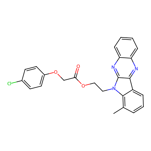 2-(7-methyl-6H-indolo[2,3-b]quinoxalin-6-yl)ethyl (4-chlorophenoxy)acetate structure