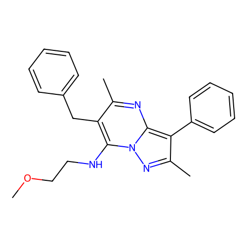 6-benzyl-N-(2-methoxyethyl)-2,5-dimethyl-3-phenylpyrazolo[1,5-a]pyrimidin-7-amine structure