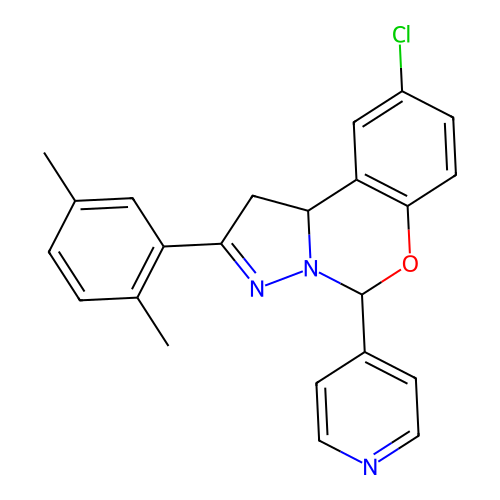 9-chloro-2-(2,5-dimethylphenyl)-5-(pyridin-4-yl)-1,10b-dihydropyrazolo[1,5-c][1,3]benzoxazine structure