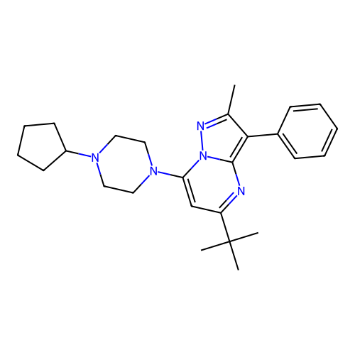 5-tert-butyl-7-(4-cyclopentylpiperazin-1-yl)-2-methyl-3-phenylpyrazolo[1,5-a]pyrimidine structure