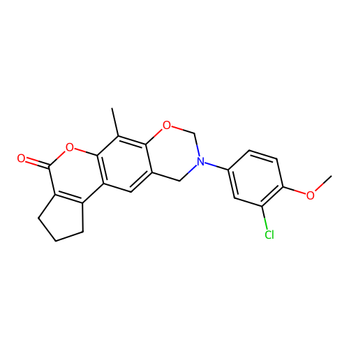 9-(3-chloro-4-methoxyphenyl)-6-methyl-2,3,9,10-tetrahydro-1H-cyclopenta[3,4]chromeno[6,7-e][1,3]oxazin-4(8H)-one structure