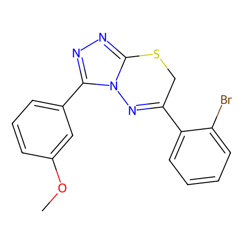 6-(2-bromophenyl)-3-(3-methoxyphenyl)-7H-[1,2,4]triazolo[3,4-b][1,3,4]thiadiazine structure