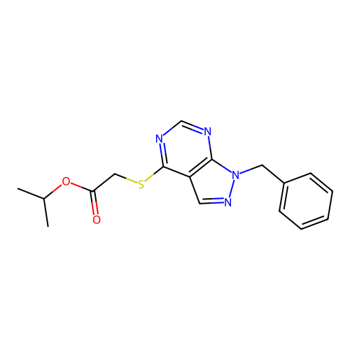 propan-2-yl [(1-benzyl-1H-pyrazolo[3,4-d]pyrimidin-4-yl)sulfanyl]acetate structure