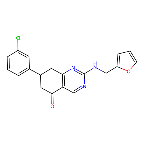 7-(3-chlorophenyl)-2-[(furan-2-ylmethyl)amino]-7,8-dihydroquinazolin-5(6H)-one structure