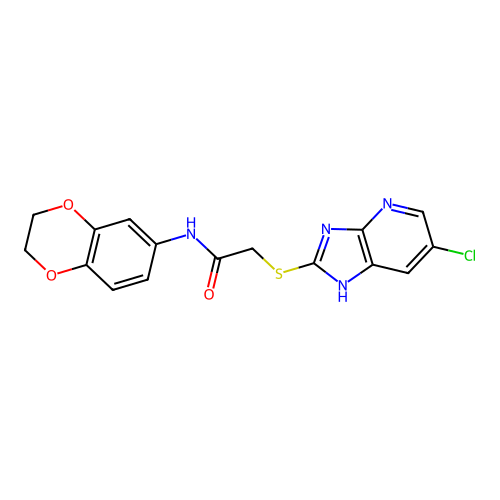 2-[(6-chloro-1H-imidazo[4,5-b]pyridin-2-yl)sulfanyl]-N-(2,3-dihydro-1,4-benzodioxin-6-yl)acetamide structure