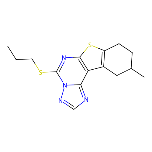 10-methyl-5-(propylsulfanyl)-8,9,10,11-tetrahydro[1]benzothieno[3,2-e][1,2,4]triazolo[1,5-c]pyrimidine structure