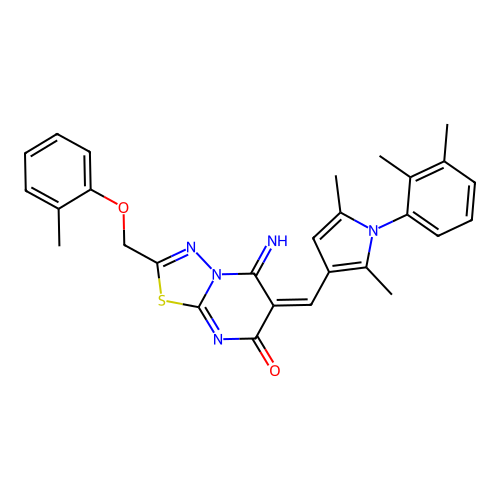 (E)-6-((1-(2,3-dimethylphenyl)-2,5-dimethyl-1H-pyrrol-3-yl)methylene)-5-imino-2-((o-tolyloxy)methyl)-5H-[1,3,4]thiadiazolo[3,2-a]pyrimidin-7(6H)-one structure