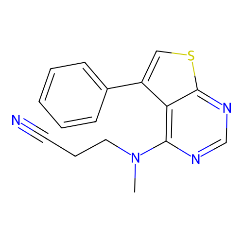 3-(Methyl(5-phenylthieno[2,3-d]pyrimidin-4-yl)amino)propanenitrile structure