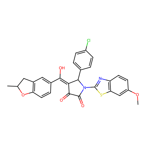 (4E)-5-(4-chlorophenyl)-4-[hydroxy(2-methyl-2,3-dihydro-1-benzofuran-5-yl)methylidene]-1-(6-methoxy-1,3-benzothiazol-2-yl)pyrrolidine-2,3-dione structure