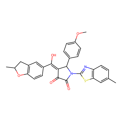 (4E)-4-[hydroxy(2-methyl-2,3-dihydro-1-benzofuran-5-yl)methylidene]-5-(4-methoxyphenyl)-1-(6-methyl-1,3-benzothiazol-2-yl)pyrrolidine-2,3-dione structure