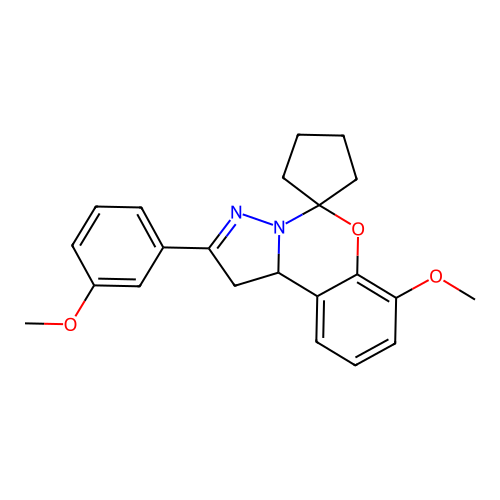 4-methoxy-9-(3-methoxyphenyl)spiro[10aH-benzo[e]2-pyrazolino[1,5-c]1,3-oxazine-6,1'-cyclopentane] structure