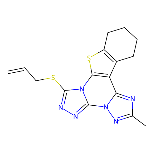 2-methyl-7-(prop-2-en-1-ylsulfanyl)-10,11,12,13-tetrahydro[1]benzothieno[3,2-e]bis[1,2,4]triazolo[4,3-a:1',5'-c]pyrimidine structure