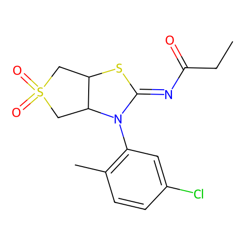 N-[(2Z)-3-(5-chloro-2-methylphenyl)-5,5-dioxidotetrahydrothieno[3,4-d][1,3]thiazol-2(3H)-ylidene]propanamide structure