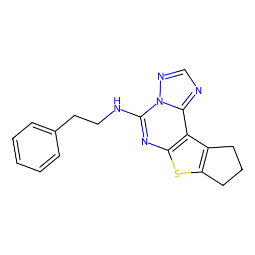 N-(2-phenylethyl)-9,10-dihydro-8H-cyclopenta[4,5]thieno[3,2-e][1,2,4]triazolo[1,5-c]pyrimidin-5-amine structure